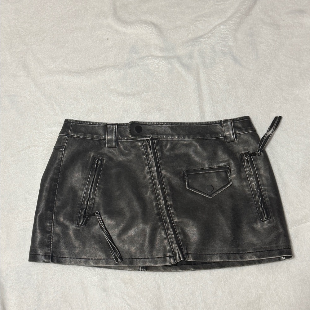 Dark Grey Leather Mini Skirt